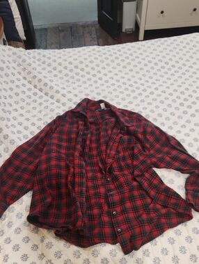 Old Navy Red and Black Plaid Boyfriend Shirt